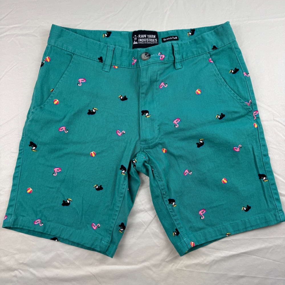 Raw Yarn Industries Men’s Party Shorts 30 Green Toucan Beach Print Golf Retro